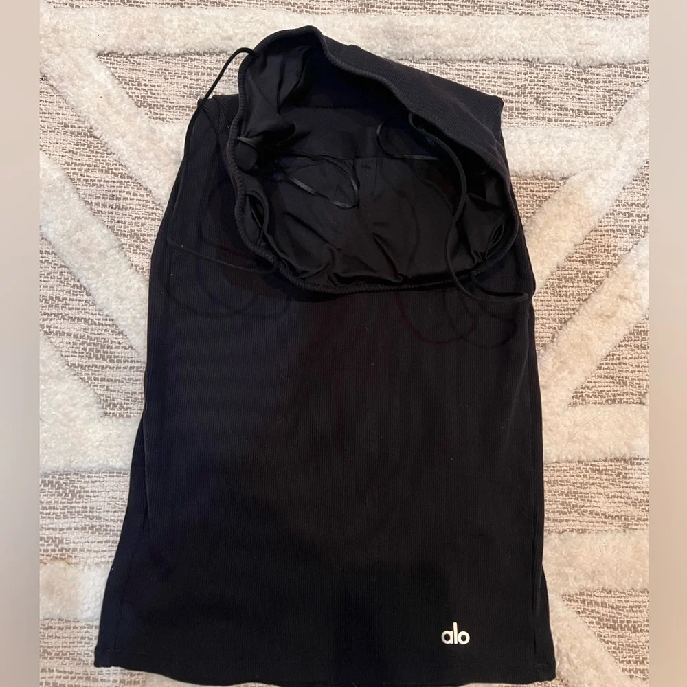 ALO Black Goddess Ribbed Spaghetti Strap Bodycon Mini Dress XS - Picture 4 of 5